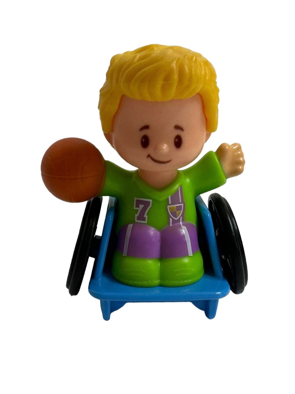 FISHER PRICE Little People Green #7 Wheelchair Basketball Player Blonde Kid